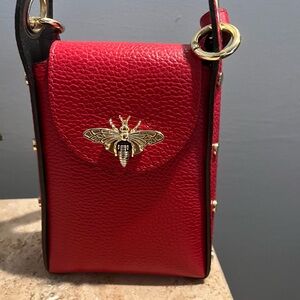 Genuine Leather Mini Handbag/ Dark Red